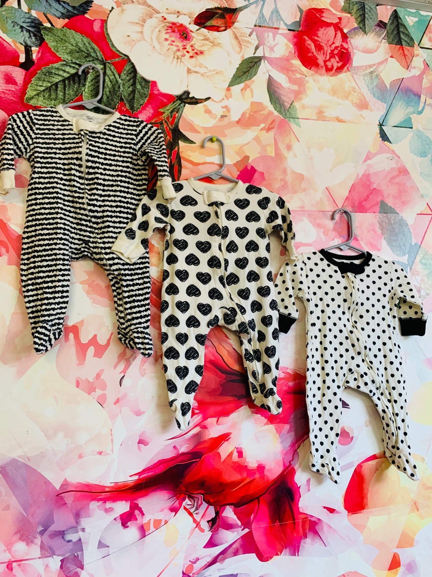 Bundle! 3 Touched by Nature black & white rompers. All size 3-6m