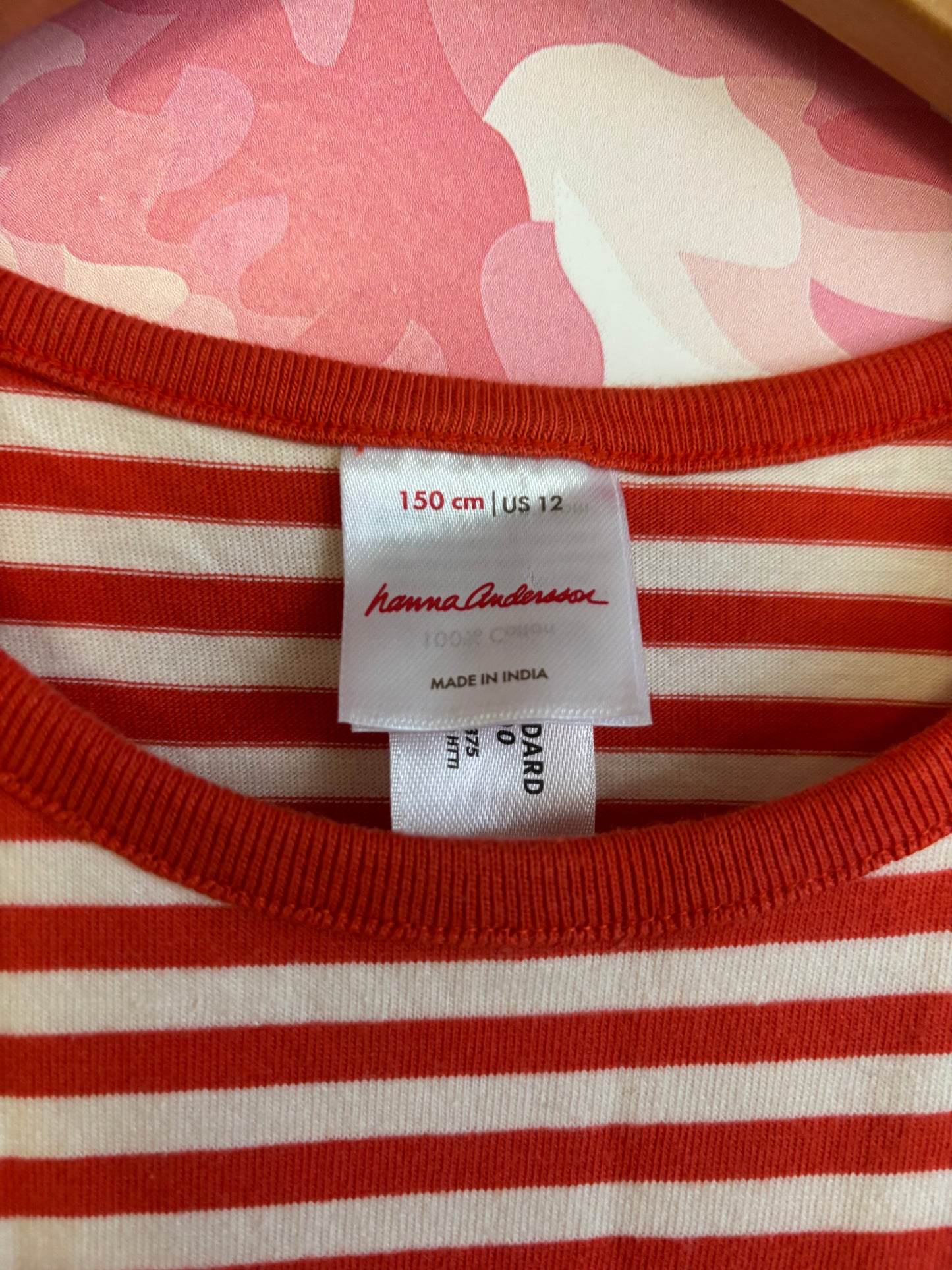 Hanna Andersson red/white stripe & polka dot short sleeve dress with front pockets. Size 12