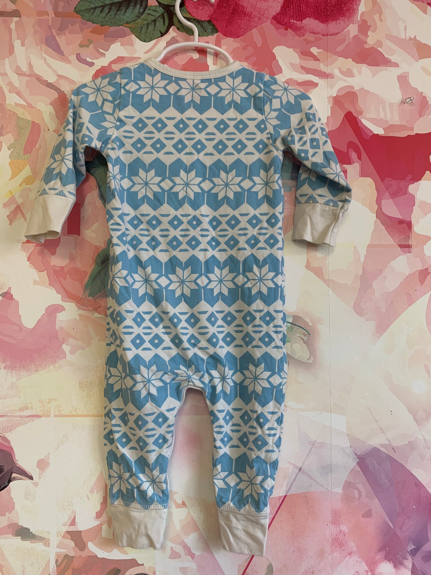 Monica & Andy blue/white long sleeve snap romper. Size 12-18months. 2 available.