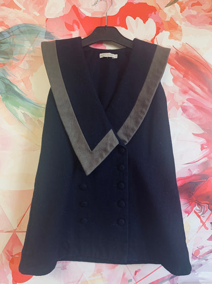 Carbon Soldier navy blue & grey sleeveless wool dress with double breasted buttons. Size 6.