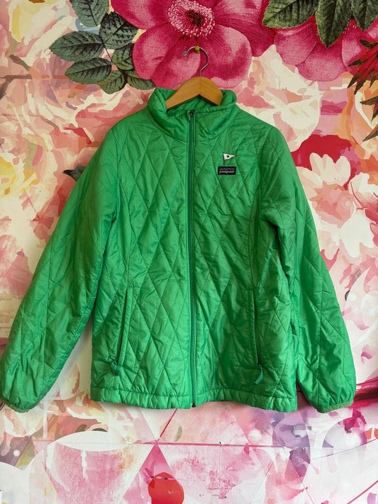 Patagonia bright green quilted jacket. Size 12.