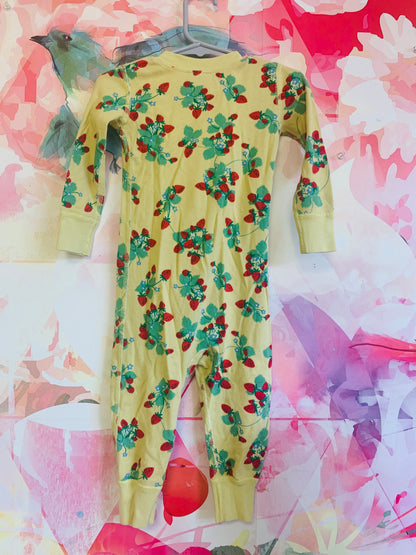 Hanna Andersson yellow romper with red strawberries. Size 18-24m