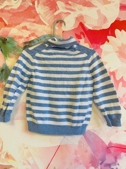 Janie & Jack blue/white stripe cowl neck sweater with wooden toggle. Size 18-24m