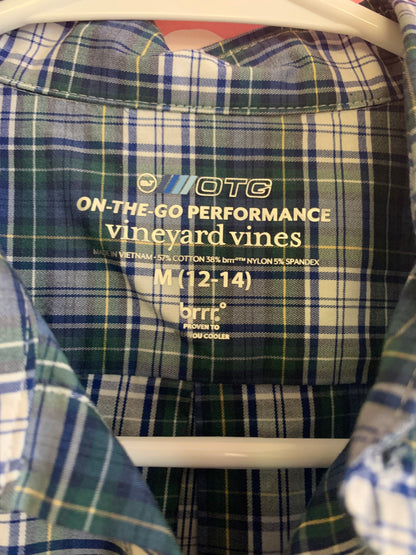 Vineyard Vines blue, white & green plaid button down shirt. On-the-go Performance. Size 12/14