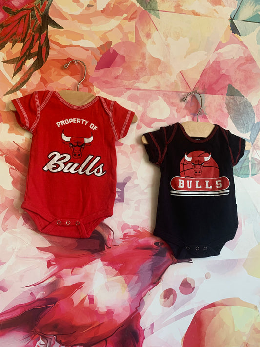 NBA Chicago Bulls red & black onesies. Size 0-3m