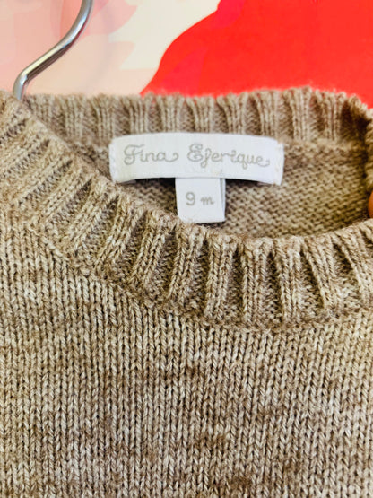 Light brown Fina Ejerique wool crewneck sweater with one front pocket. 9m.