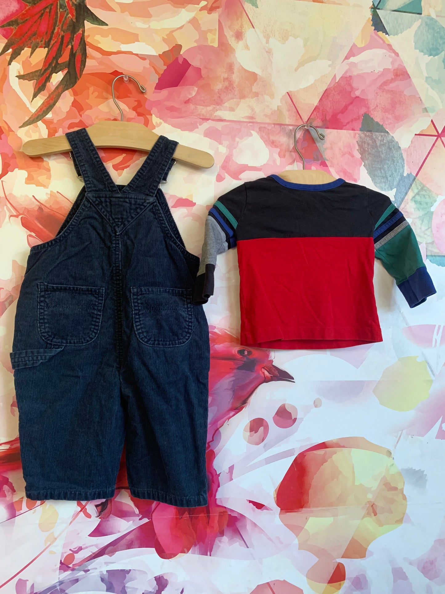 Baby Gap blue corduroy overalls & Hanna Andersson long sleeve top. Both 6-12m