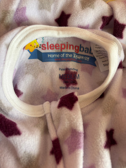 Sleeping Baby purple fleece star sleep sack. Size Medium 6-12m