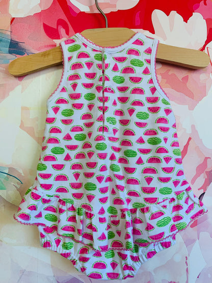 kissy kissy watermelon slice bubble romper dress with matching hat. Size 6-9m