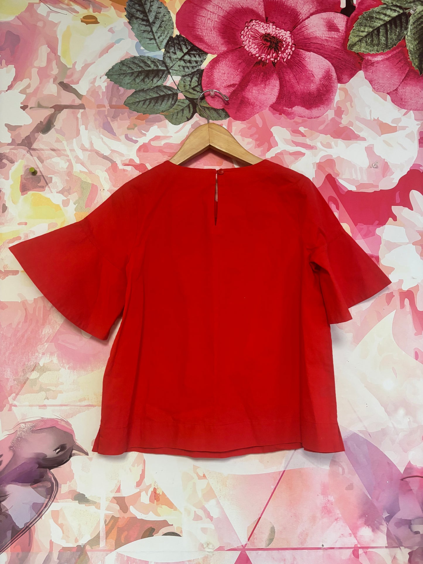 Crewcuts red short sleeve blouse with sequin & gemstone flowers. Size 10.