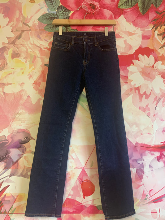 Gap dark blue stretch straight jeans with adjustable waist. Size 14