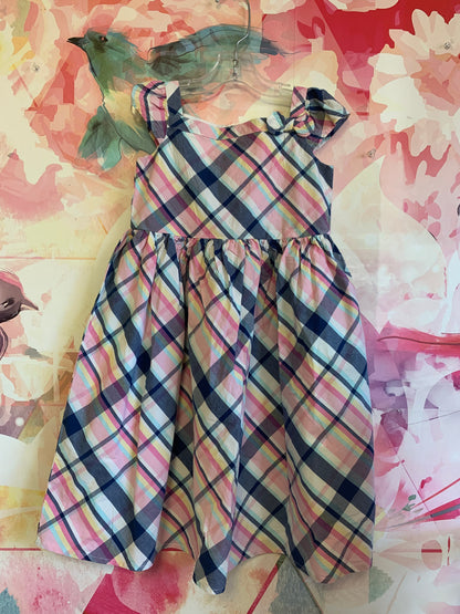 Gymboree pink, blue, yellow, white plaid short sleeve dress. Fully lined. Size 6