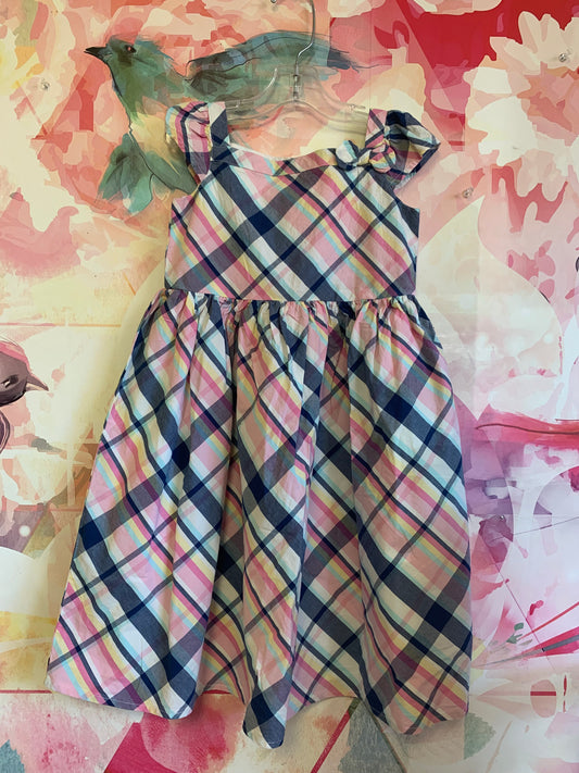 Gymboree pink, blue, yellow, white plaid short sleeve dress. Fully lined. Size 6