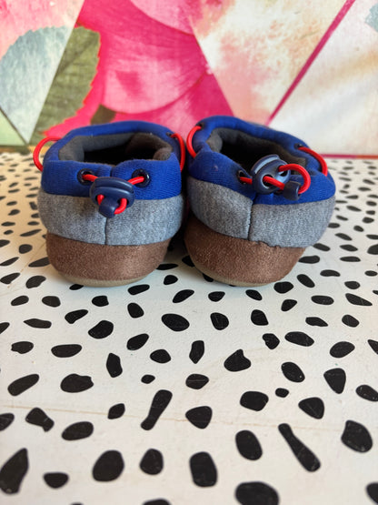 Lands End blue & grey slippers. NASA design with adjustable elastic. Size 13.