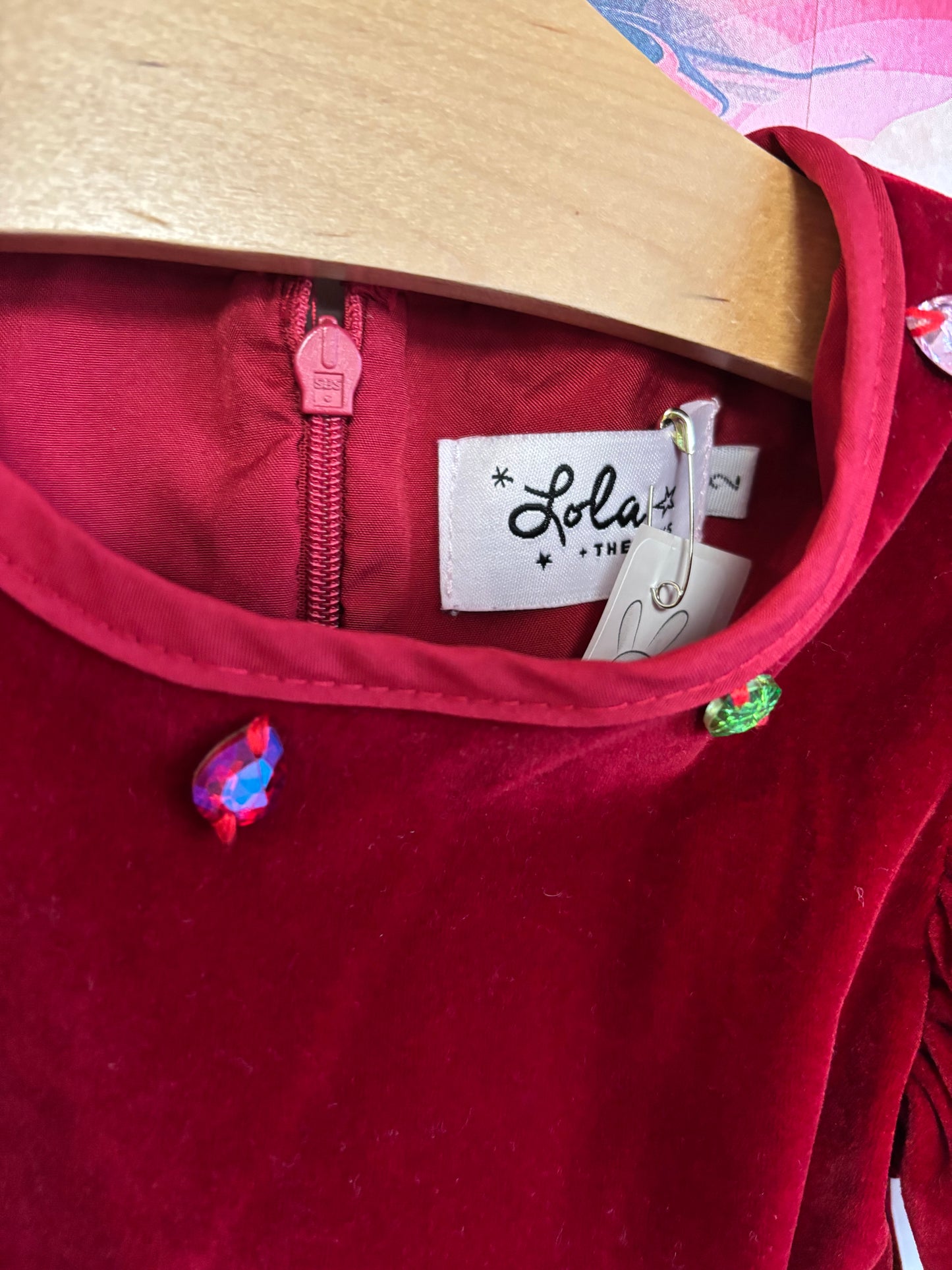 Lola & The Boys Queen Puff Gems Velour dress. Rich red color, elegant puff sleeves. Size 2T.