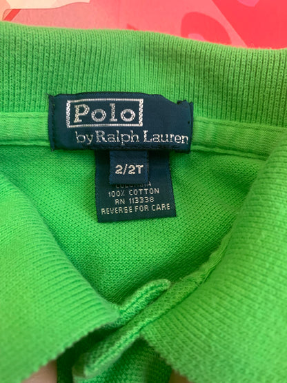 Polo Ralph Lauren lime green cotton long sleeve uniform Polo shirt. Size 2T