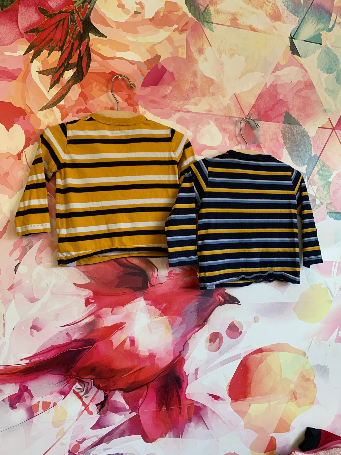 Gap bundle! 2 long sleeve striped shirts. Blue, yellow, white. Size 12-18m