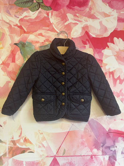 Polo Ralph Lauren navy blue quilted collared jacket with snaps & front pockets. Size 2T.