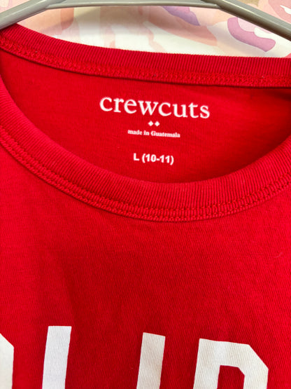 Crewcuts long sleeve shirts. (2) Cream with burgundy SUPER THANKFUL. Red with white HOLIDAY CREW. Size 10/11