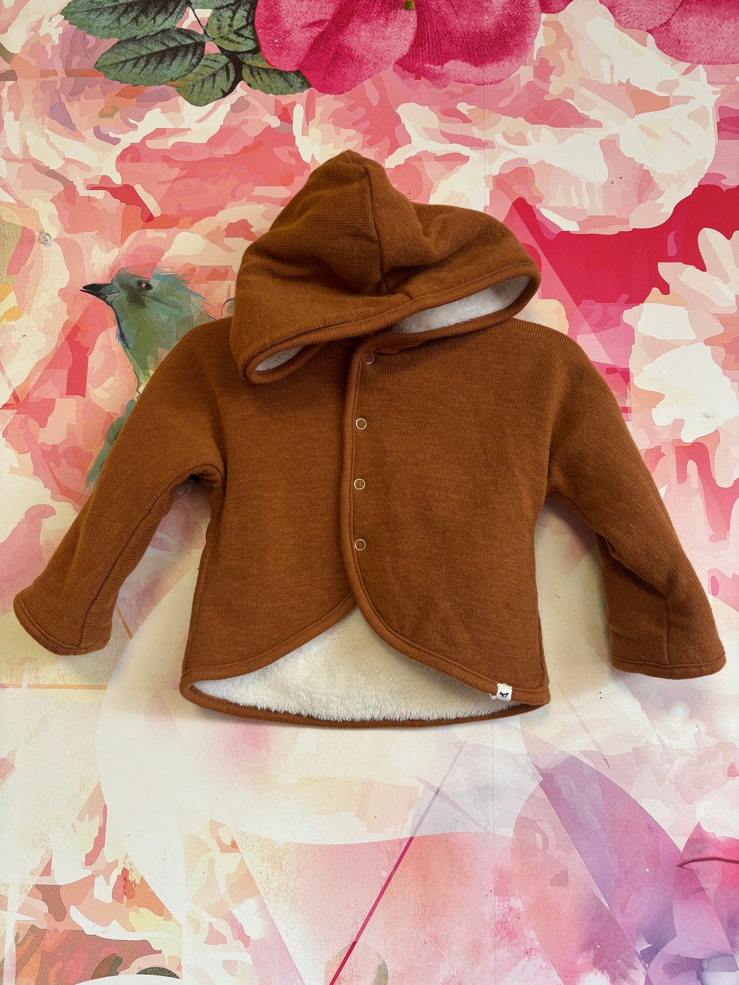 oh baby! brown hooded jacket with white fleece lining. Size 6-12m.