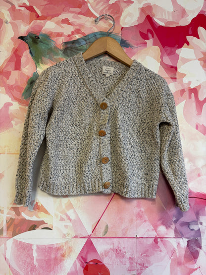 Dear Hayden grey & cream knit cardigan with magnetic button closure. Size 4/5T.