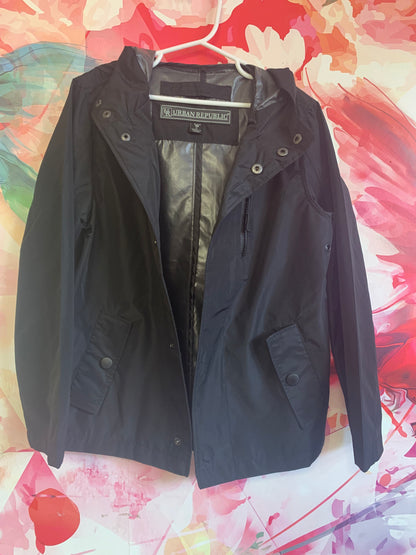 Urban Republic black hooded jacket. Snap closure. Size 8.