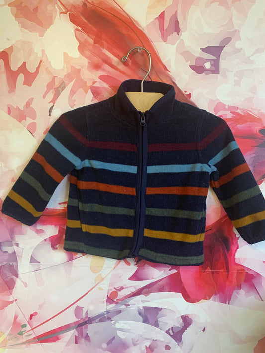 Osh Kosh B’gosh blue, yellow, green, red stripe fleece jacket. Size 9m