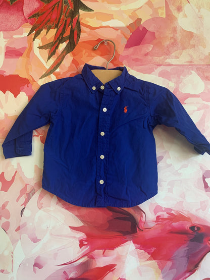 Ralph Lauren blue button down shirt. 100% cotton. Size 9m