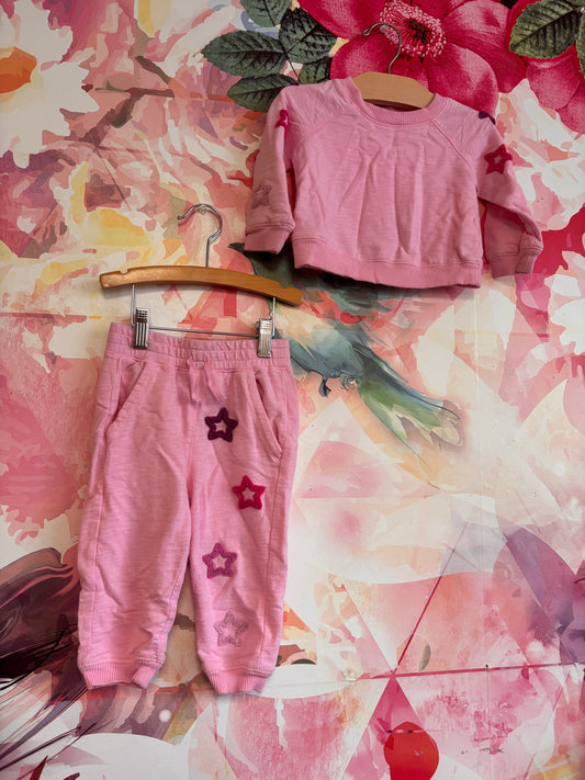 Splendid pink sweatshirt & joggers with pink stars. Size 12-18m