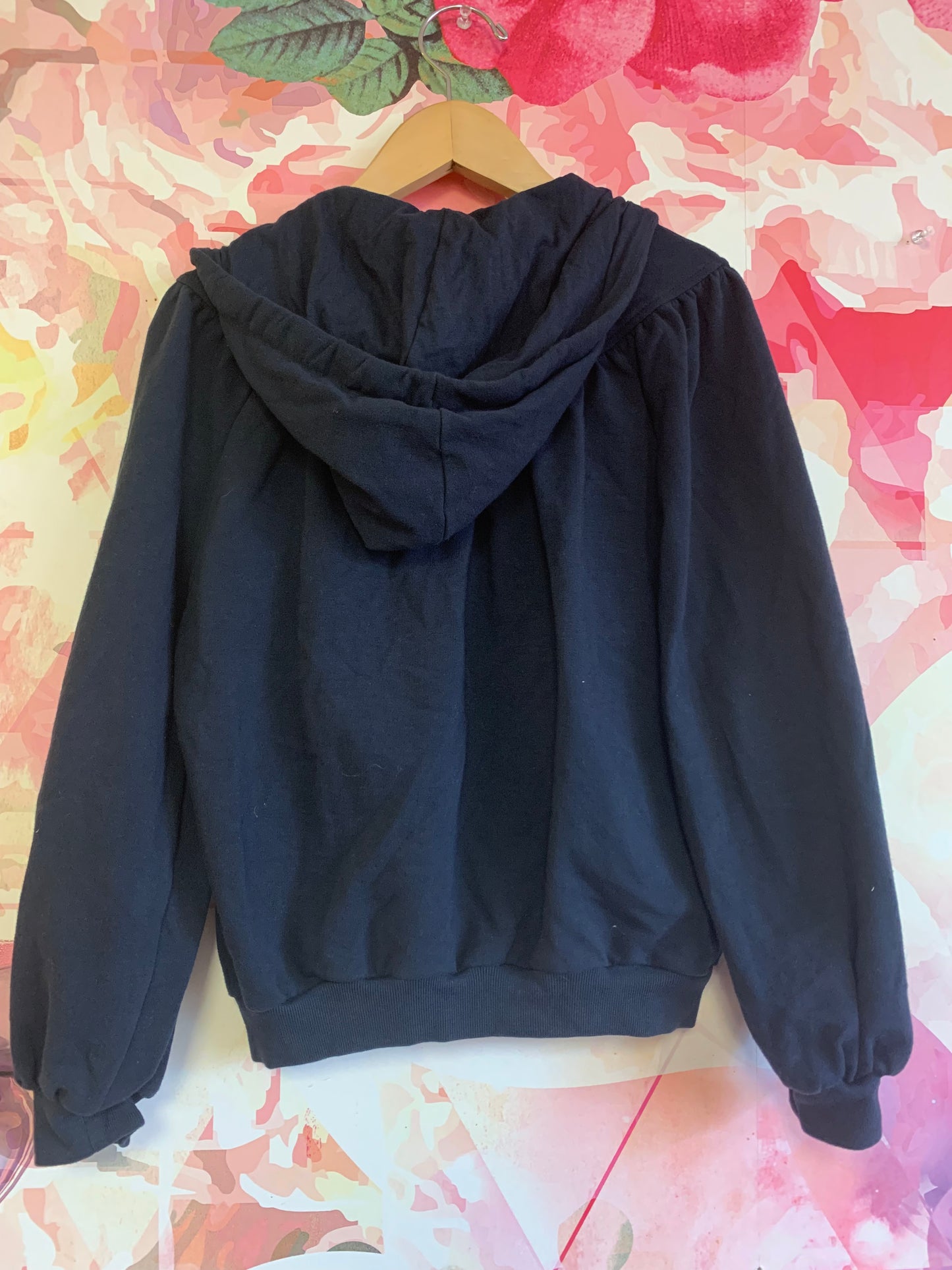 Il Gufo Softwear navy blue zip up hoodies jacket with velvet hood ties. From pockets. Size 10.