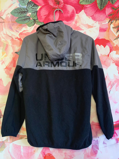 Under Armour grey & black fleece zip up with hood. Size 18/20. Youth XL.