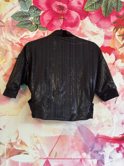 Zara Girls black shimmer & velvet kimono jacket with pockets and front tie. Size 6/7