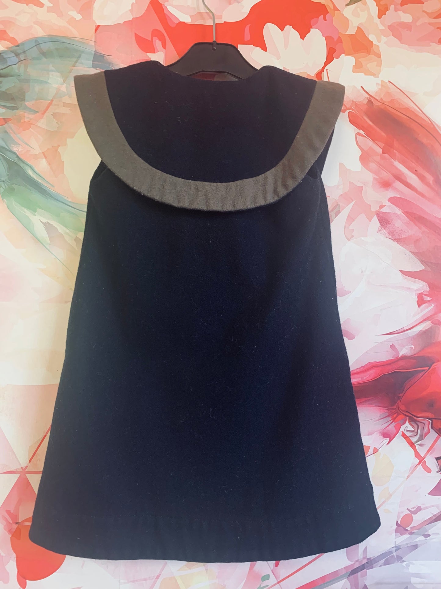 Carbon Soldier navy blue & grey sleeveless wool dress with double breasted buttons. Size 6.