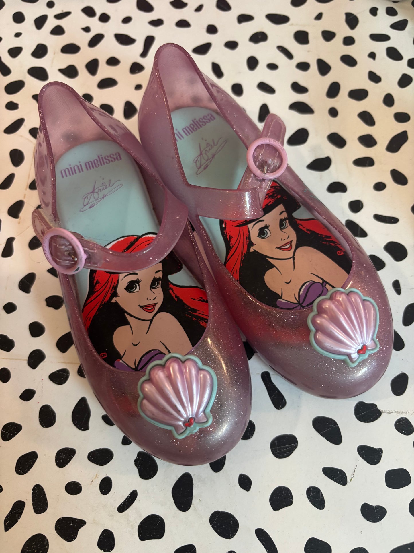 Mini Melissa purple Little Mermaid sparkly shoes. Size 10.