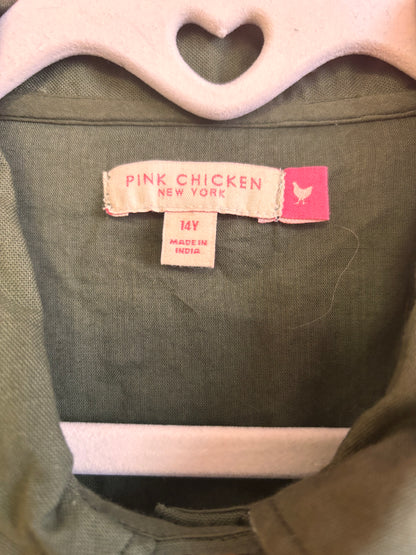 Pink Chicken army green button down and wide leg pants with gold sequins and elbow patches. Size 14