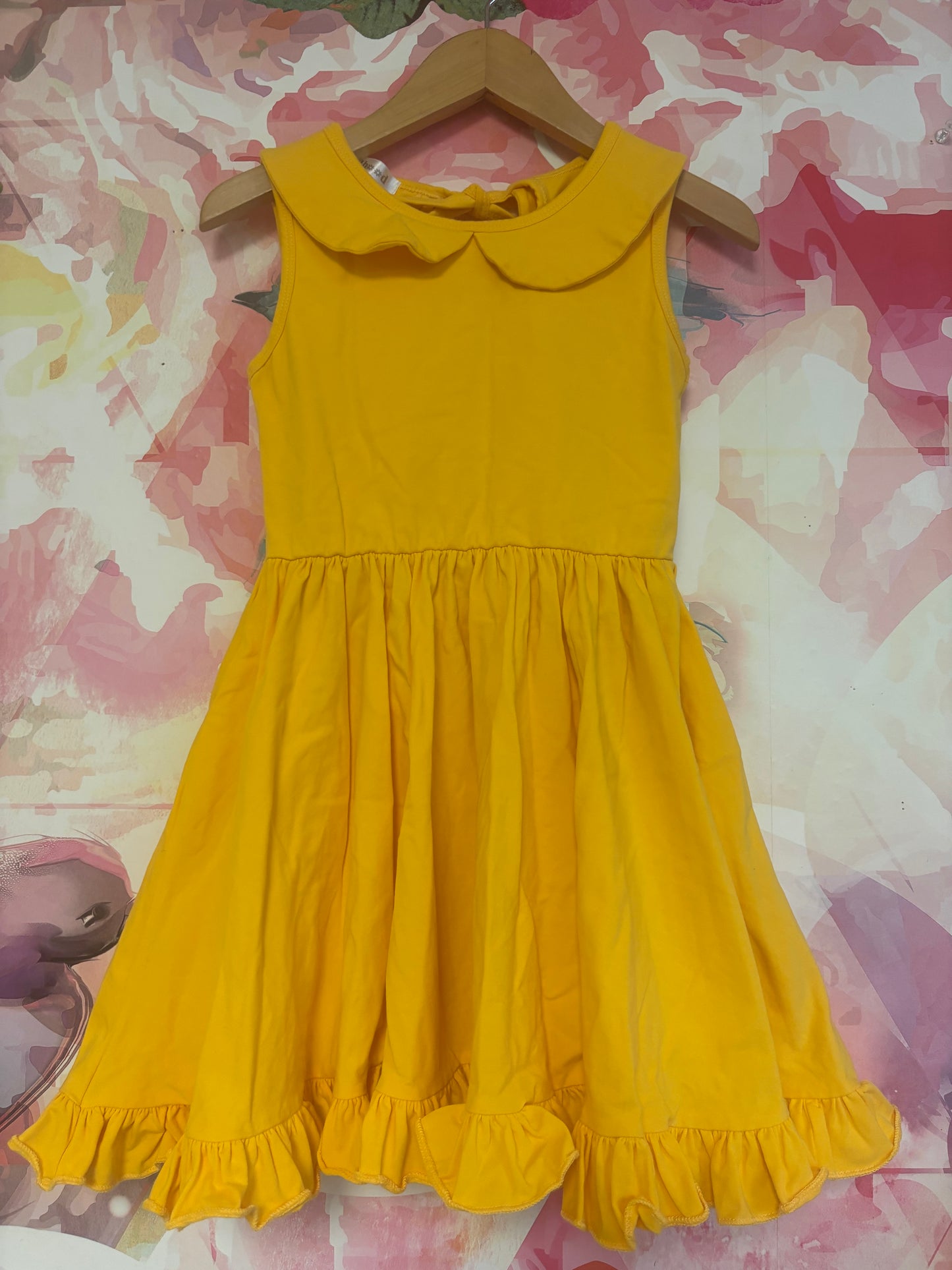 girlhood yellow sleeveless swing dress with Peter Pan collar. Size 7