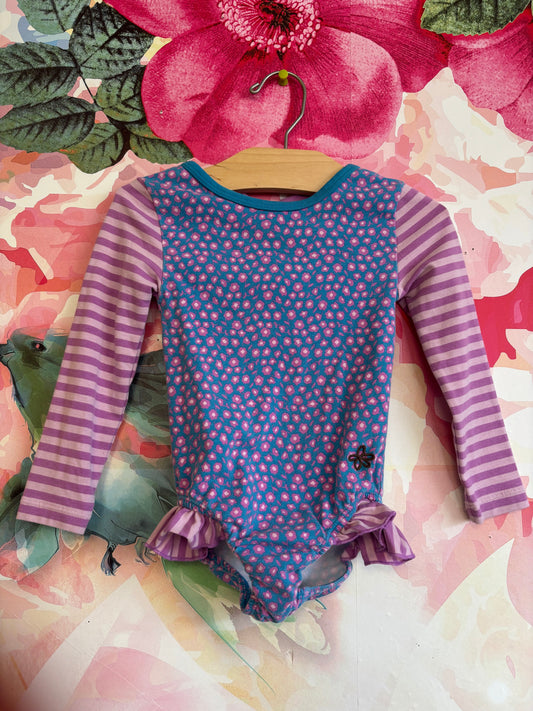 Matilda Jane You Go Girl long sleeve leotard/bodysuit. Purple stripes & flowers. Choose Your Path 2018. Size 2T.