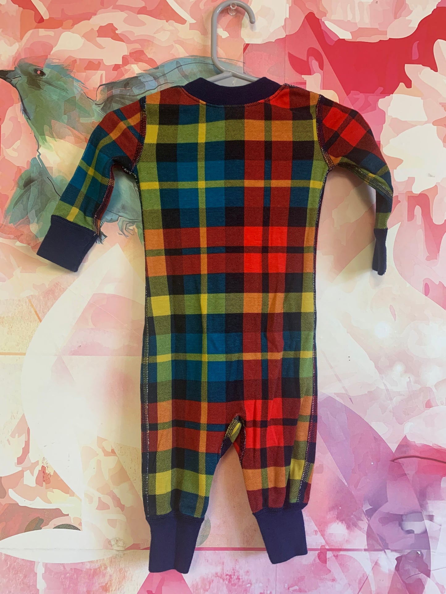 Hanna Andersson multi color plaid long sleeve romper. Size 3-6m