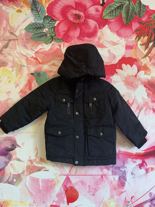 Diesel black winter coat with hood and red lining. Size 4T