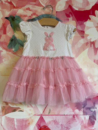 Little Me white/pink short sleeve tulle dress onesie with pink tulle bunny. Size 18m