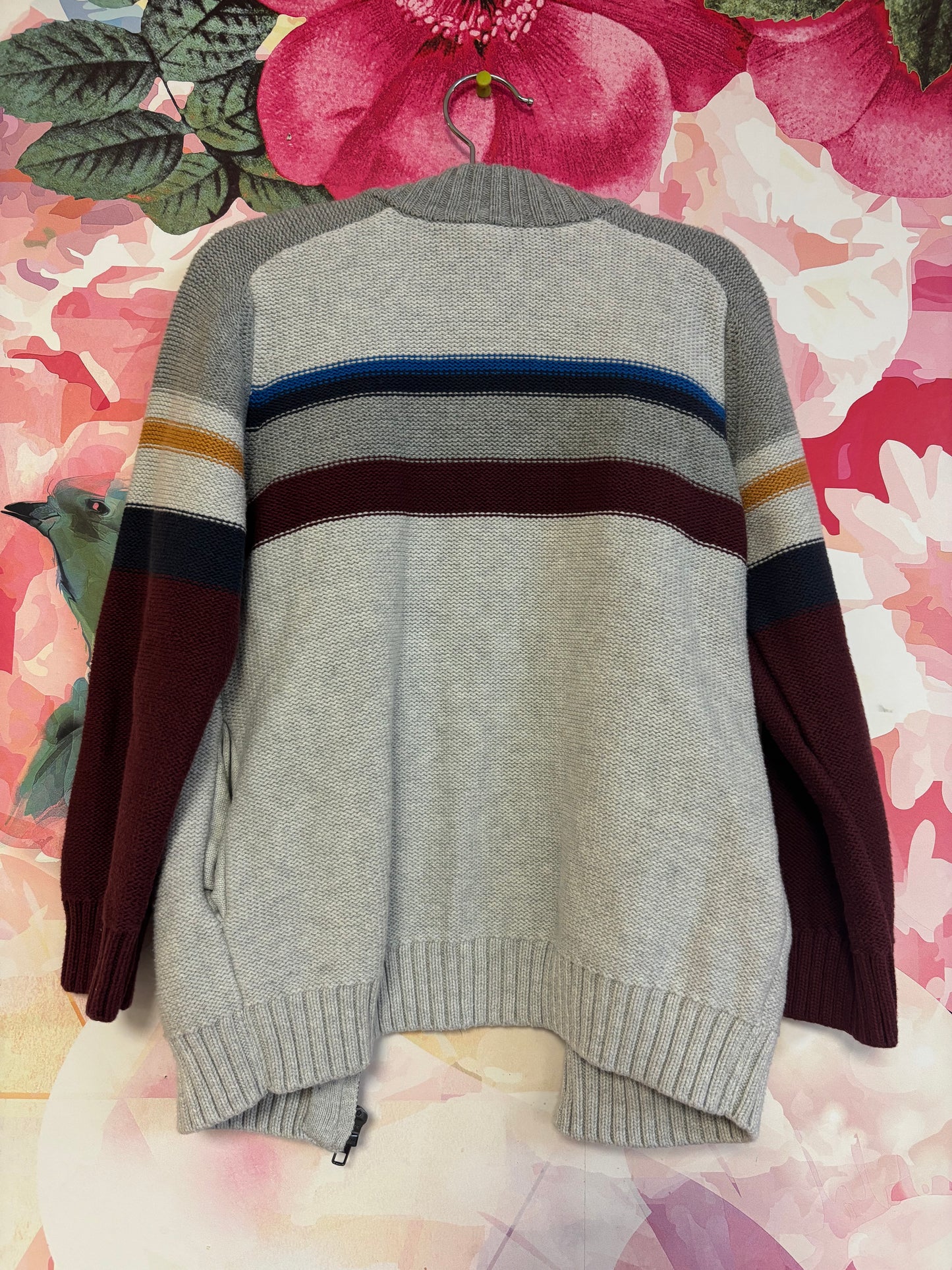 Tea Collection striped Traveler Zip Sweater in medium heather grey. Size 6/7.