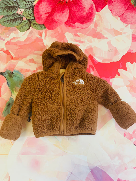 The North Face brown zip up hoodie. Size 0-3m