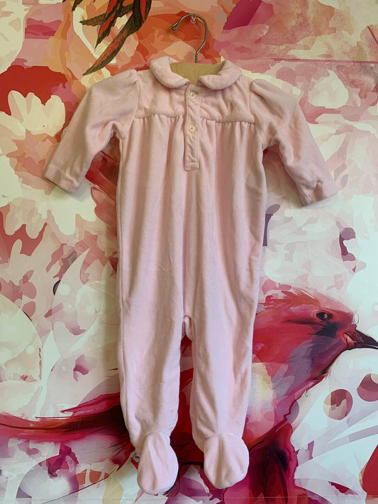 Ralph Lauren pink velour footed romper. Size 9m