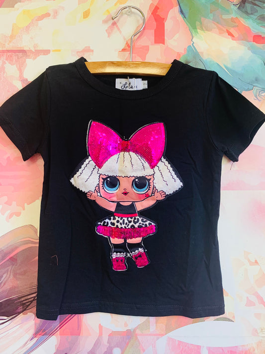 Lola & the Boys black shirt sleeve top with pink sequins. NEW WITH TAGS. Size 2T.