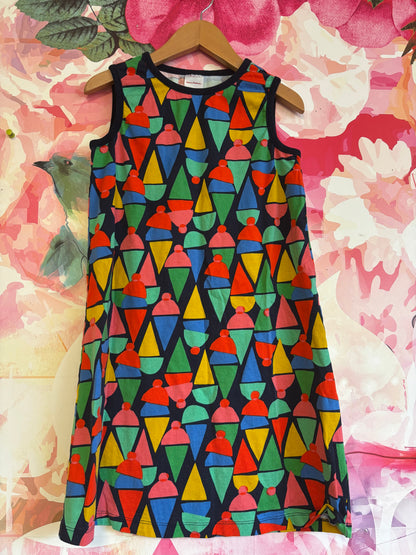 Hanna Andersson navy blue sleeveless shift dress with colorful geometric ice cream cones. Size 10