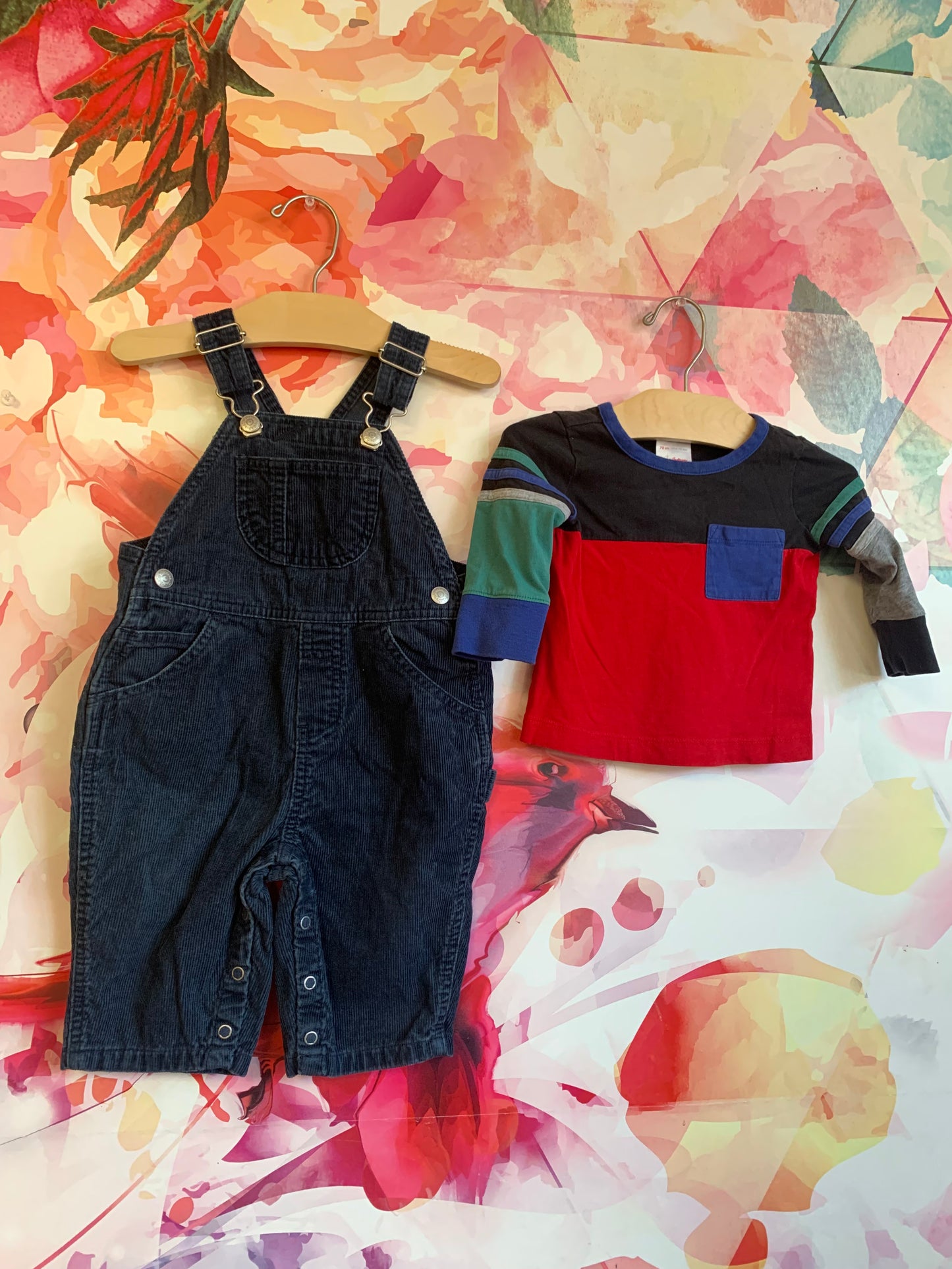 Baby Gap blue corduroy overalls & Hanna Andersson long sleeve top. Both 6-12m