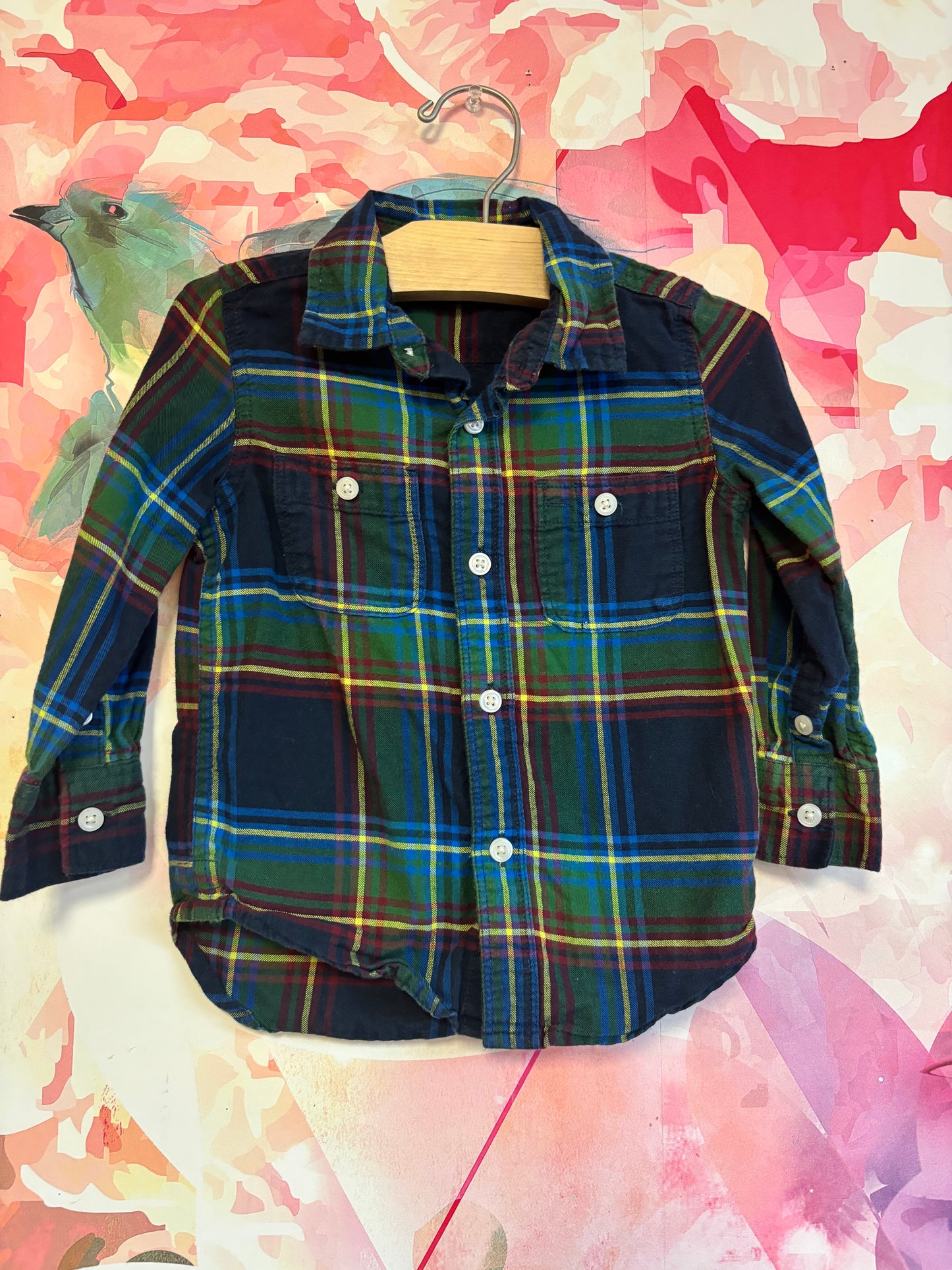 Baby Gap blue, green, red, yellow plaid button down. Size 2T.