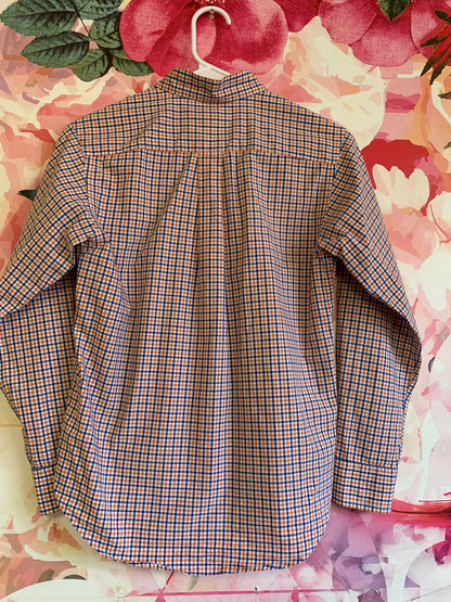 Ralph Lauren orange & blue checkered button down shirt. 100% cotton. Size 10/12.