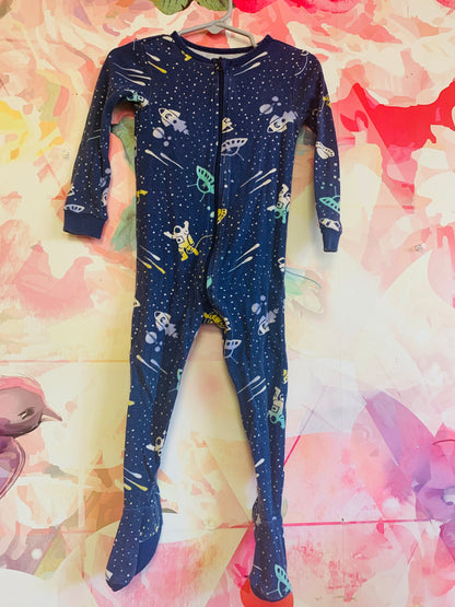 Tea Collection navy blue romper with rocket ships & aliens. Size 18-24m