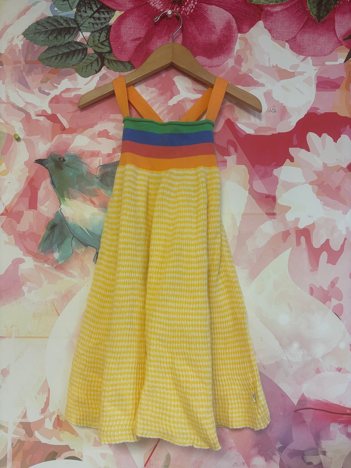 The Bonnie Mob colorful stripe knit dress with adjustable knit cross cross straps. Size 4/5